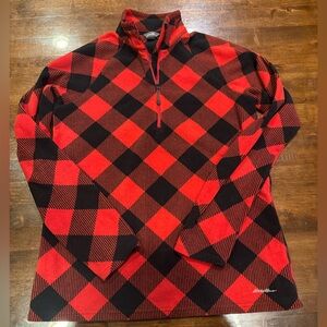Eddie Bauer Fleece Red and Black Plaid 1/4 zip pullover - size Tall Large